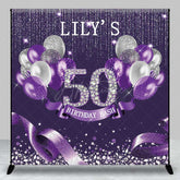 Aperturee Aperturee Custom 50th Birthday Bash Backdrop for Her Purple and Silver Glitter Balloons Fabulous Fifty Diamond Party Prop